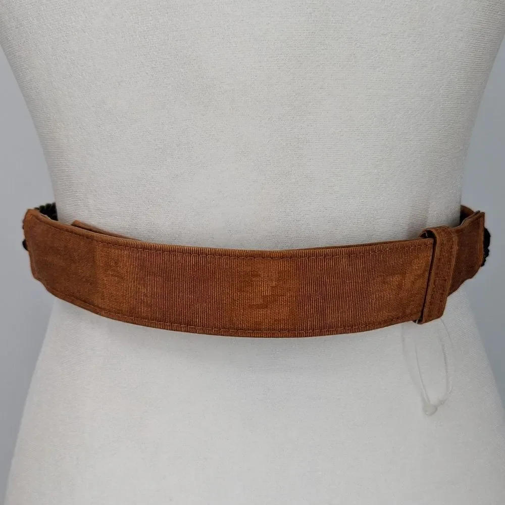 Vintage Ginnie Johansen Inc. Dallas Brown Gold Braided Velcro Belt Small Medium